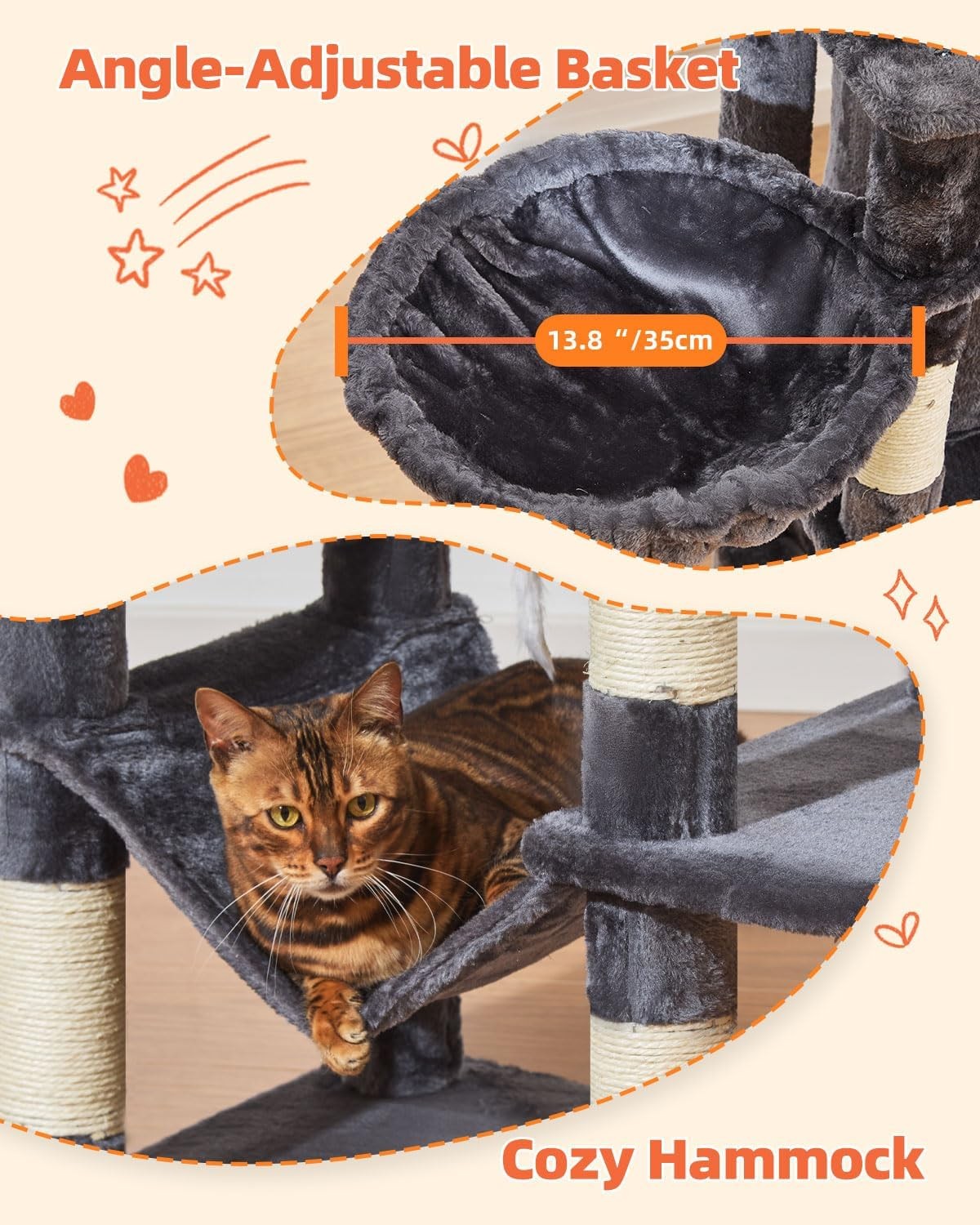 Large Cat Tree Tower 170cm Multi Level Scratching Posts Condos Hammock