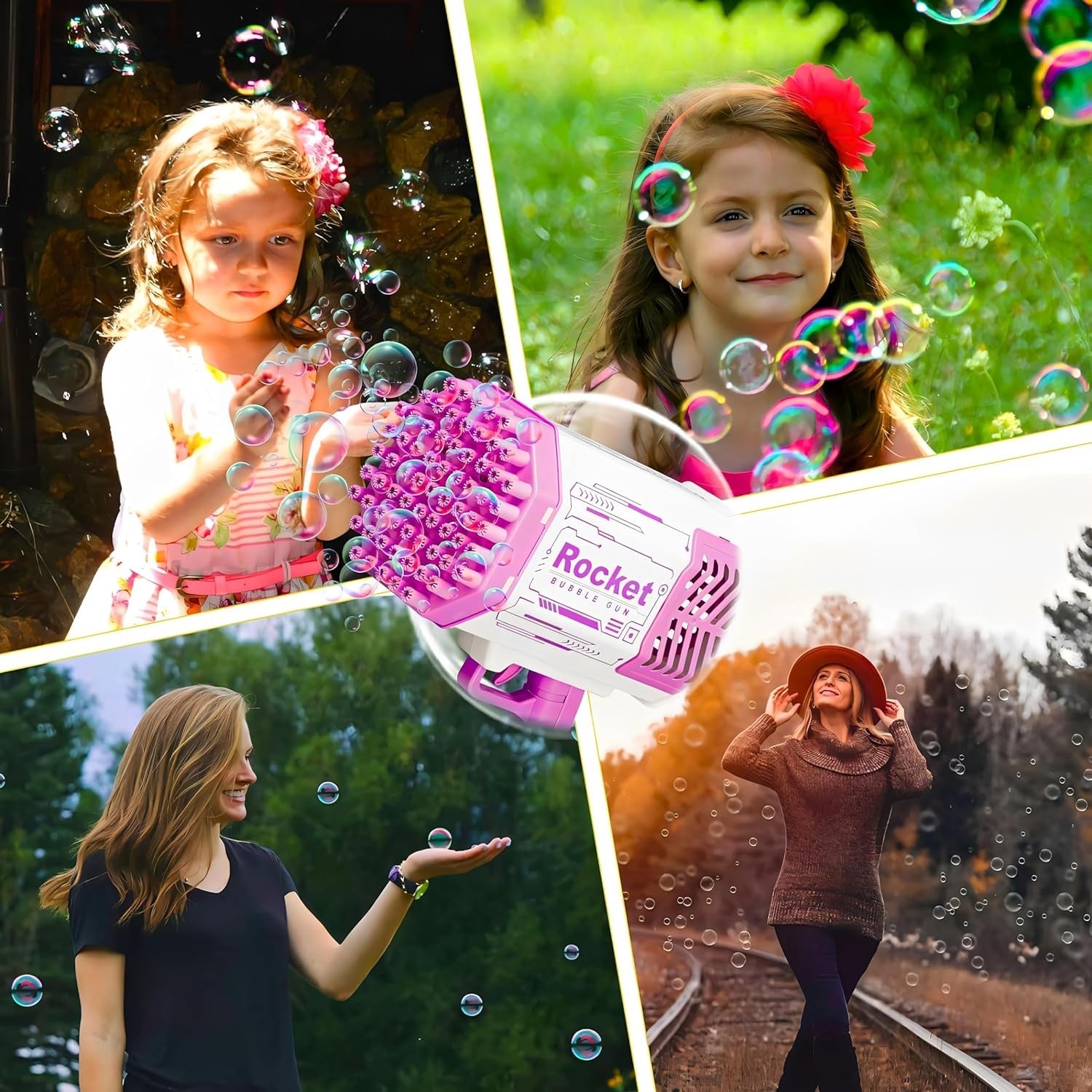 69 Hole Bubble Gun Machine with Lights Automatic Bubble Maker Pink