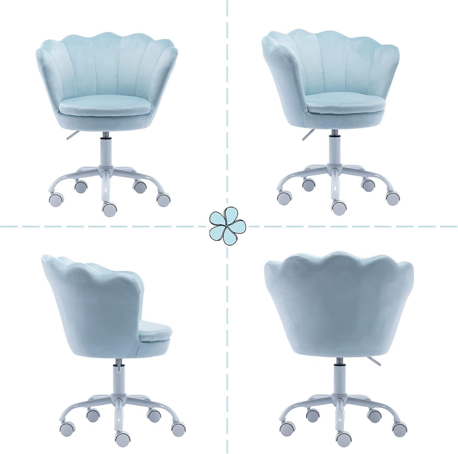 Kids Swivel Desk Chair Height Adjustable Velvet Upholstered Study Seat Blue
