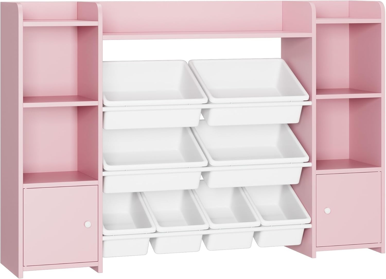 Kids Toy Storage Unit with 8 Boxes & Shelves – Pink Bookcase Organizer