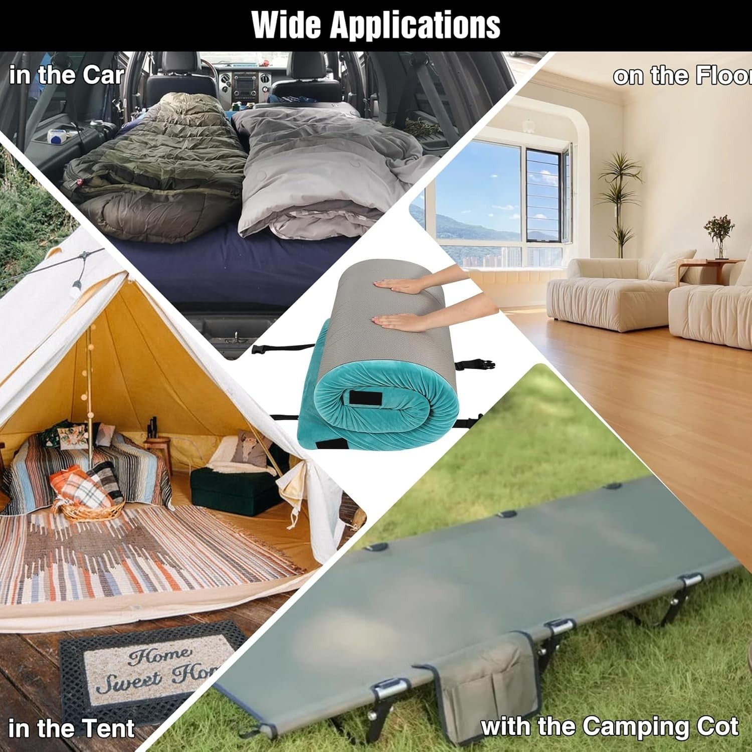 Foldable Memory Foam Camping Mattress Portable Sleeping Pad with Zipper Cover