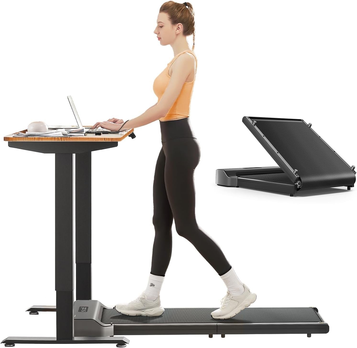Compact Folding Under Desk Treadmill Walking Pad w/ LED & Remote