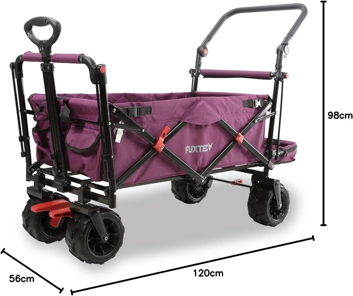 Purple Beach Wagon w/ Roof Extra-Wide Wheels Folding Cart Push Handle & Brake