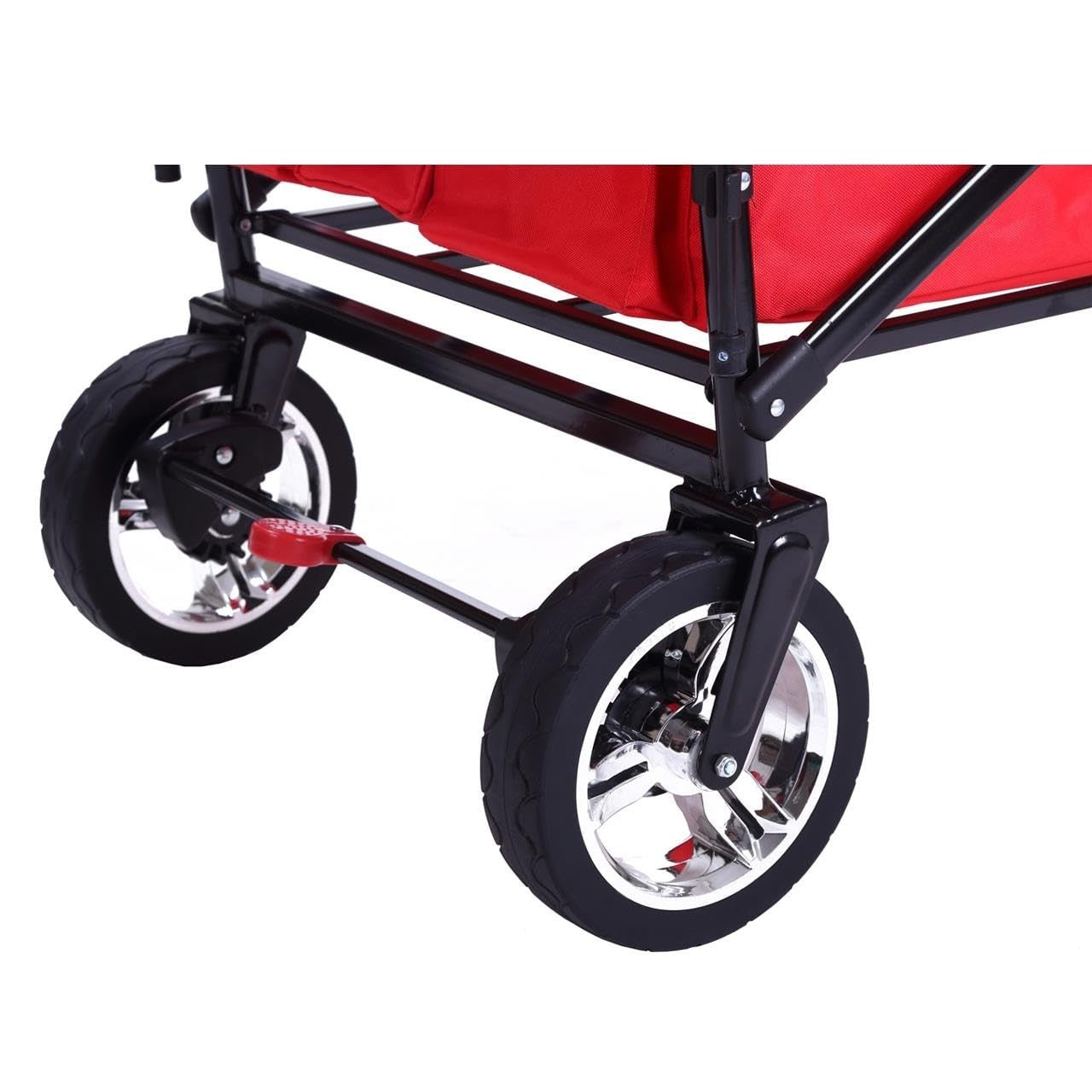 Red Kids Folding Stroller Wagon Push Pull Cart w/ Canopy & Dual Brakes