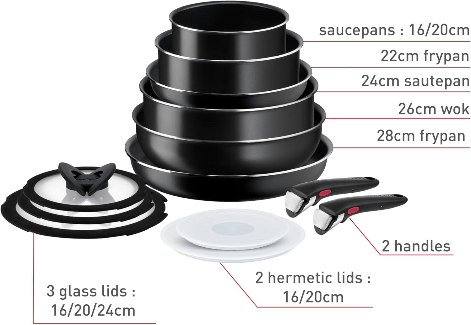 13pcs Non Stick Pots & Pans Cookware Set Stackable Easy Clean Removable Handle
