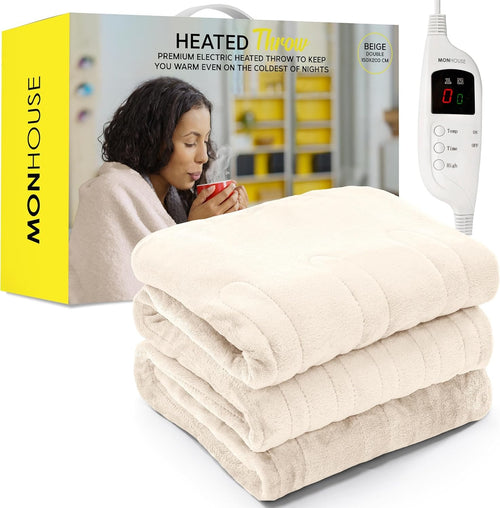 Electric Heated Blanket Double 150x200cm 9 Heat Settings Timer Washable