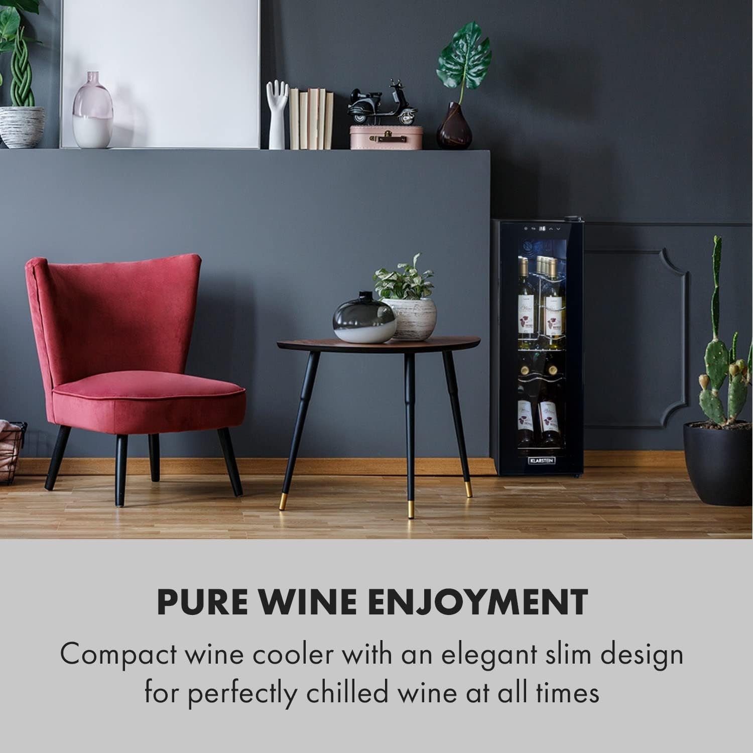Wine Cooler Fridge 12 Bottle Glass Door Single Zone Freestanding Black