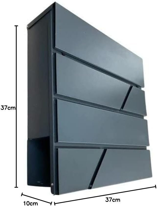 Lockable Waterproof Wall Mounted Postbox Grey Metal Mailbox 37x37x10cm