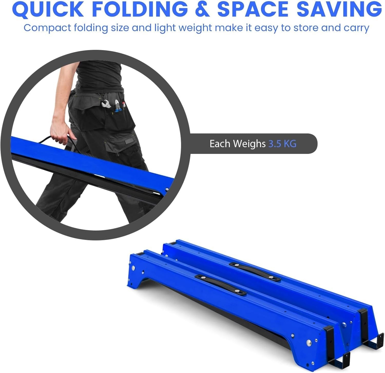 Folding Saw Horses Pair 227kg Each Heavy Duty Steel Trestles w/ Support Arms