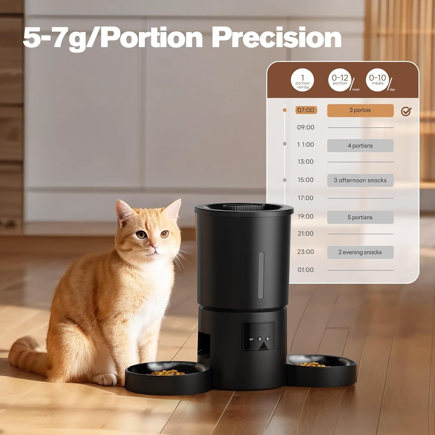 Automatic Cat Feeder 2 Bowls WiFi App Control 5L Timed Pet Feeder