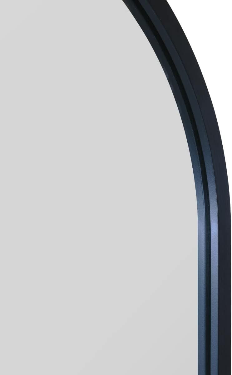 Modern Black Metal Framed Arched Wall Mirror 120x60cm Stylish