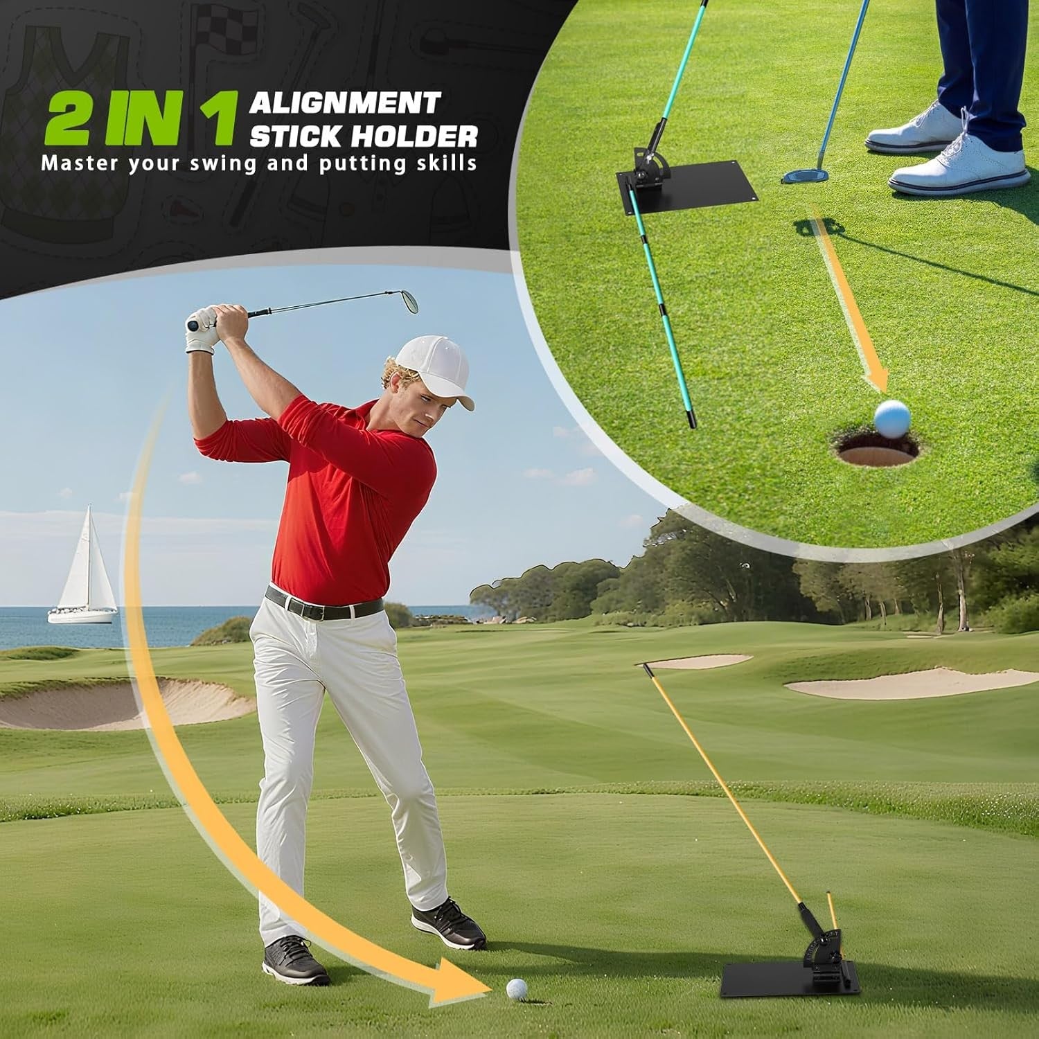 Golf Alignment Stick Holder Adjustable Swing Plane Trainer