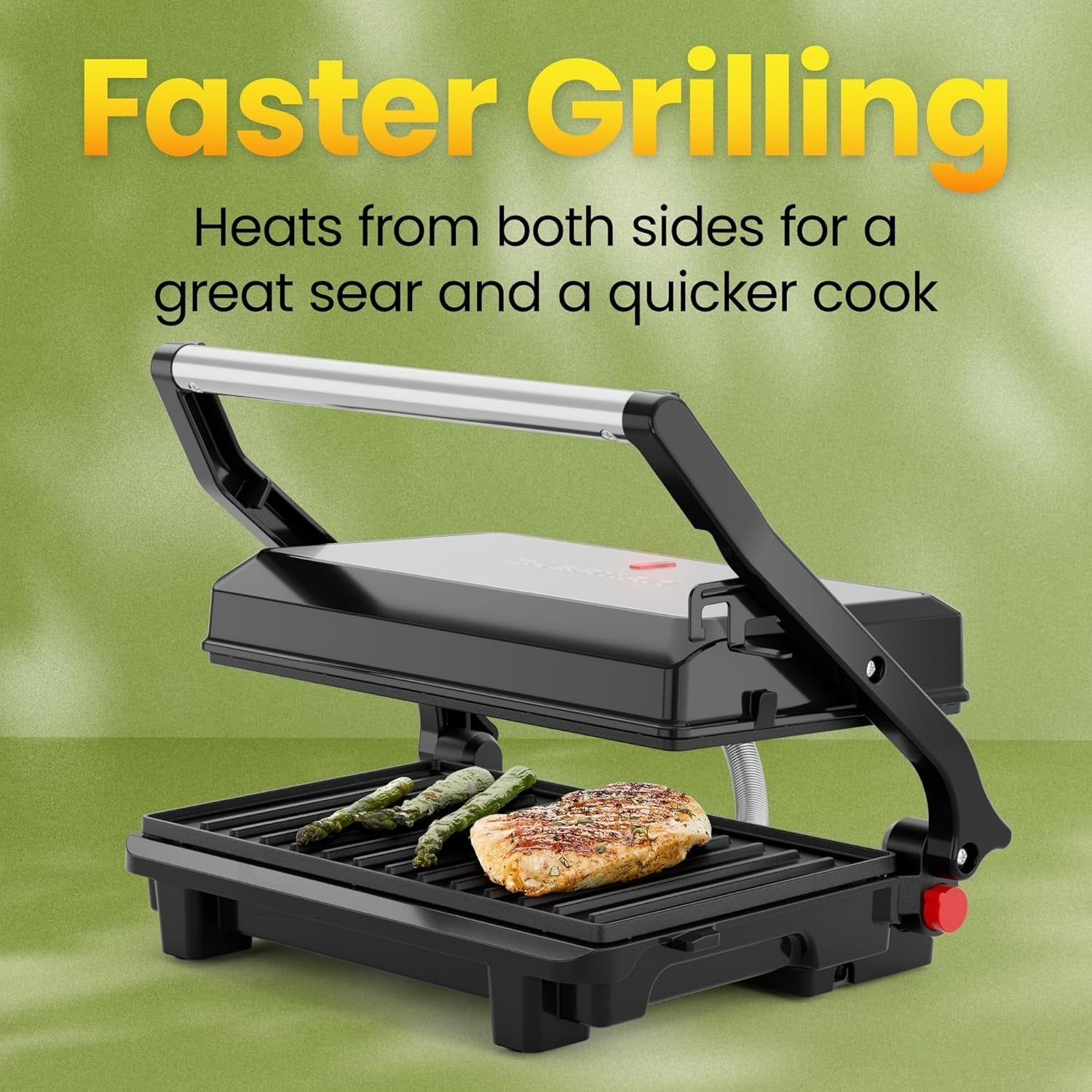 2 Slice Panini Press Grill 700W Non Stick 27.1cm Black