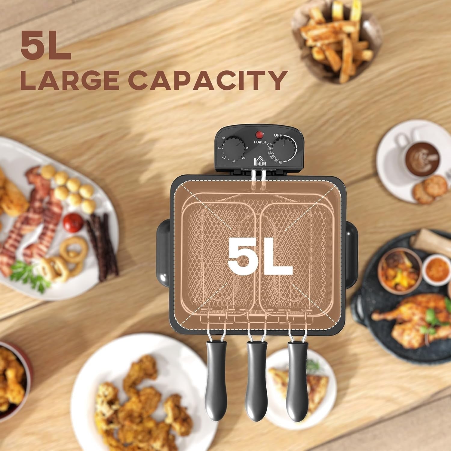 5L Deep Fat Fryer 2000W Stainless Steel Adjustable Temp Timer Viewing Window