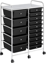 15 Drawer Rolling Storage Cart Organizer Trolley on Wheels Black