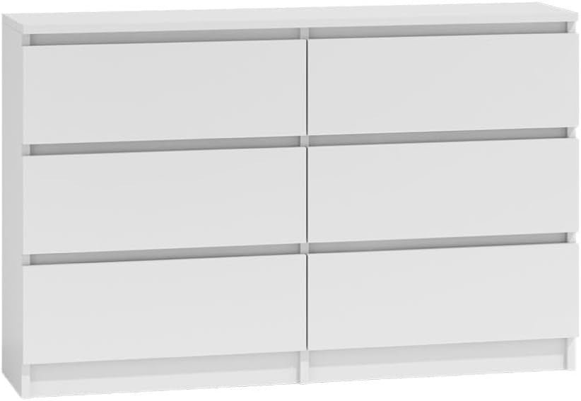 Large 6-Drawer White Chest of Drawers Storage Cabinet Bedroom Organizer