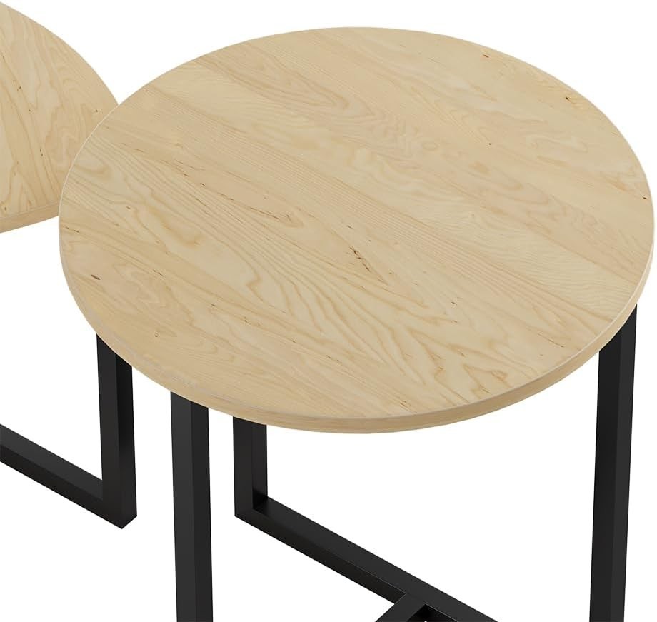 Nesting Coffee Table Set 2 Round Square Side End Tables Oak Wood Metal Frame