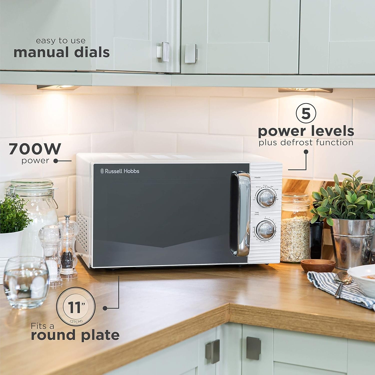 White 17L Manual Microwave Compact 700W Everyday Cooking