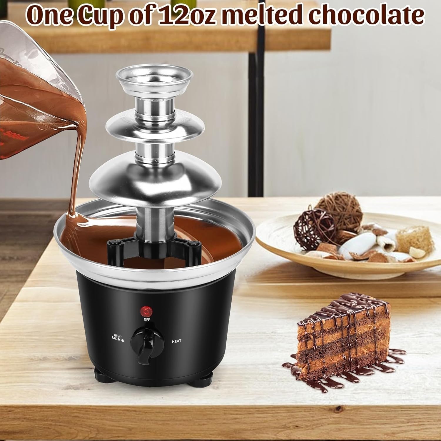 Mini Chocolate Fountain Machine Electric Fondue Party Melter Steel