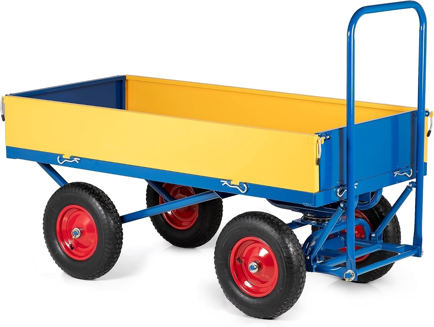 Heavy Duty 1000kg Site Trolley Cart w/ Pneumatic Tyres & Steel Sides