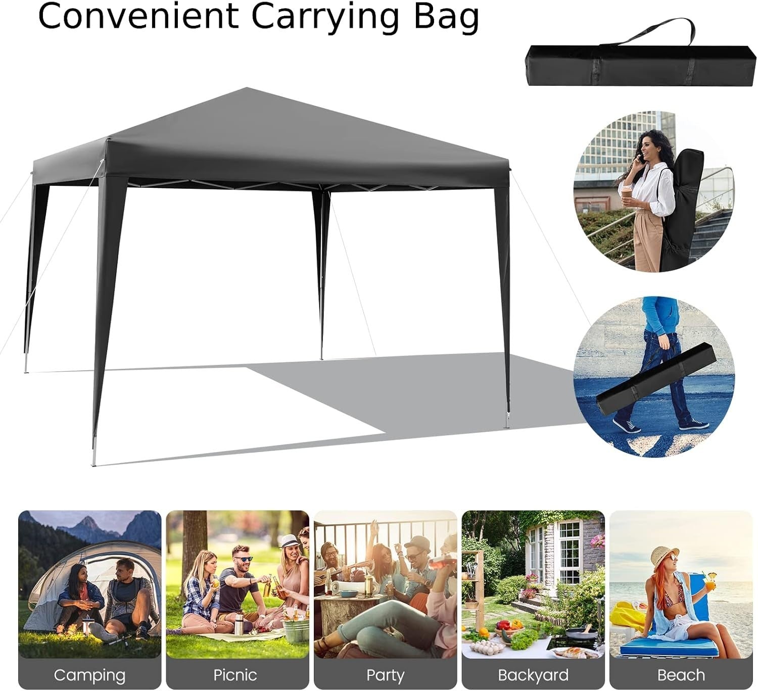 3x3m Pop Up Gazebo Waterproof UV Canopy Tent Grey w/ Bag Adjustable