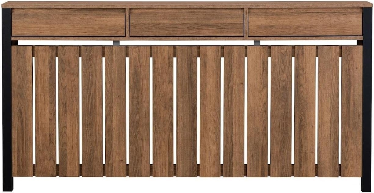 Black & Wood Radiator Cover Cabinet with Drawers Modern MDF Storage, Large