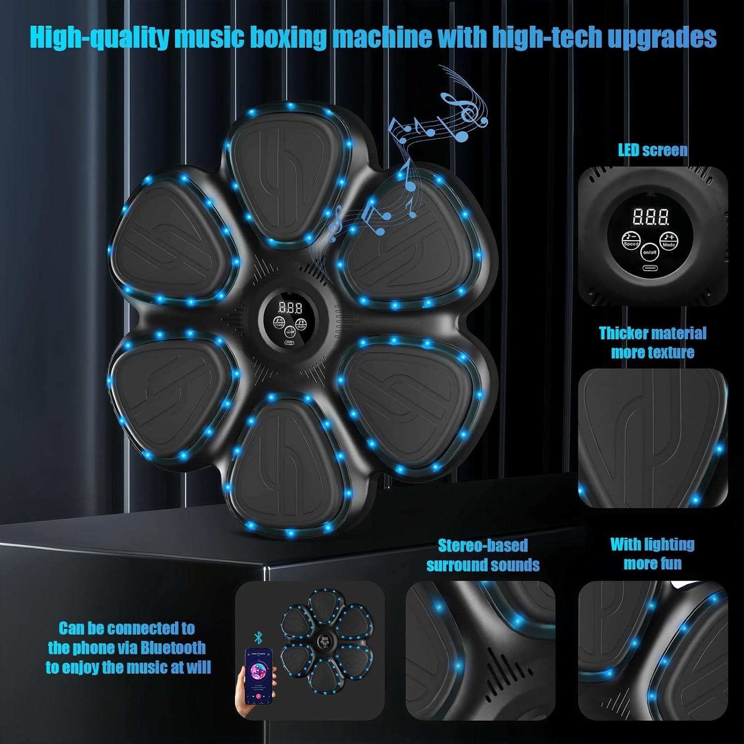 Music Boxing Machine Bluetooth LED Punch Trainer Wall Mounted Gloves
