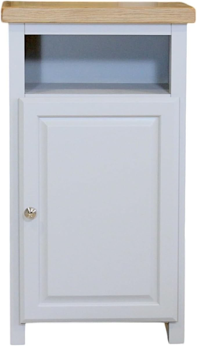 Cashmere Grey Slim Wooden Cupboard with Oak Top Bathroom Storage Cabinet
