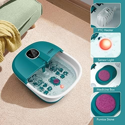 Folding Foot Spa Massager with Heat & Bubbles, Remote, Timer, Pedicure Tub