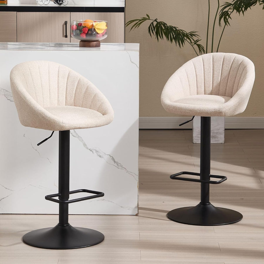 Bar Stools Set of 2 | Beige L-Shaped Adjustable Counter Chairs