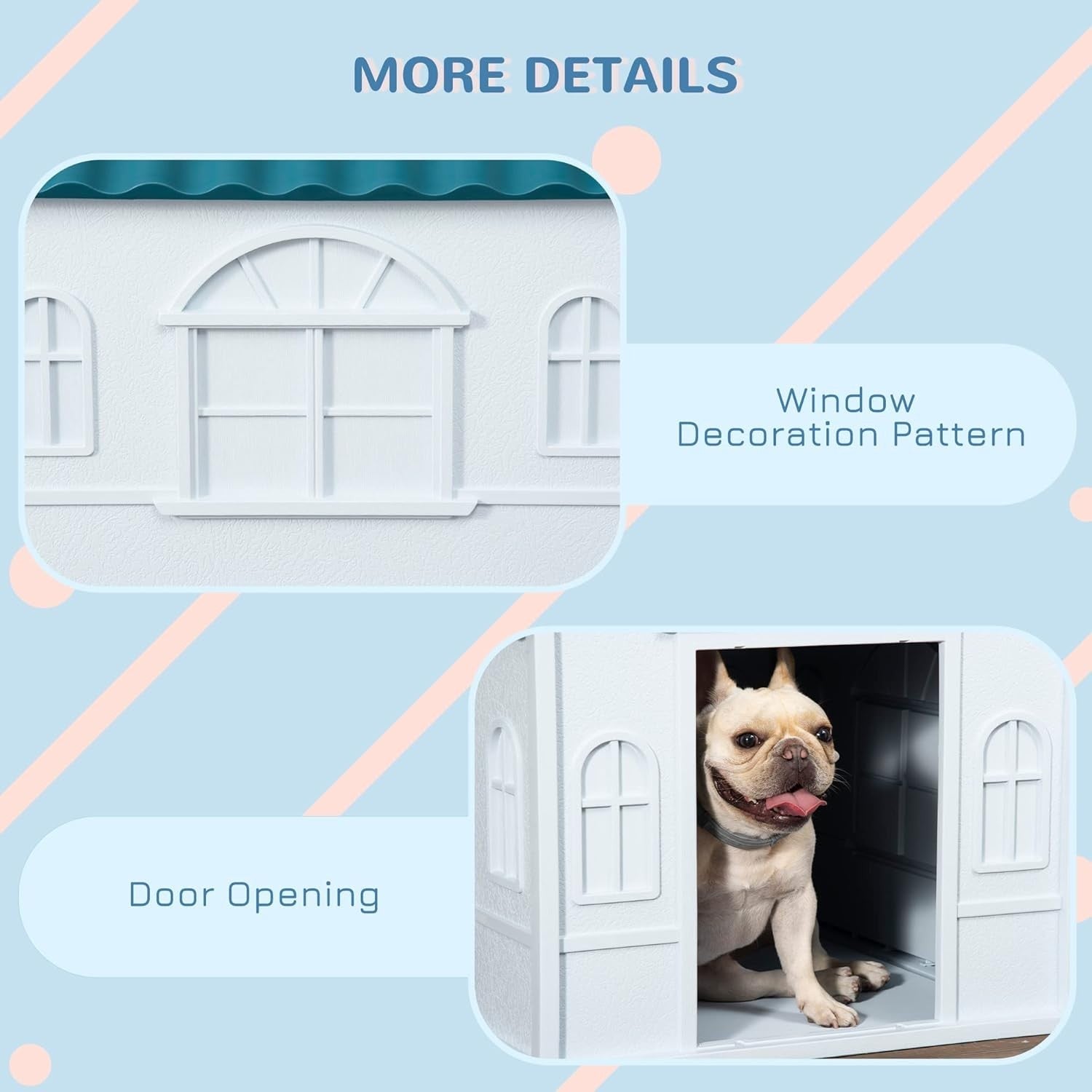 Blue Outdoor Dog House for Medium Dogs | Weatherproof Plastic Kennel 76x65x63cm