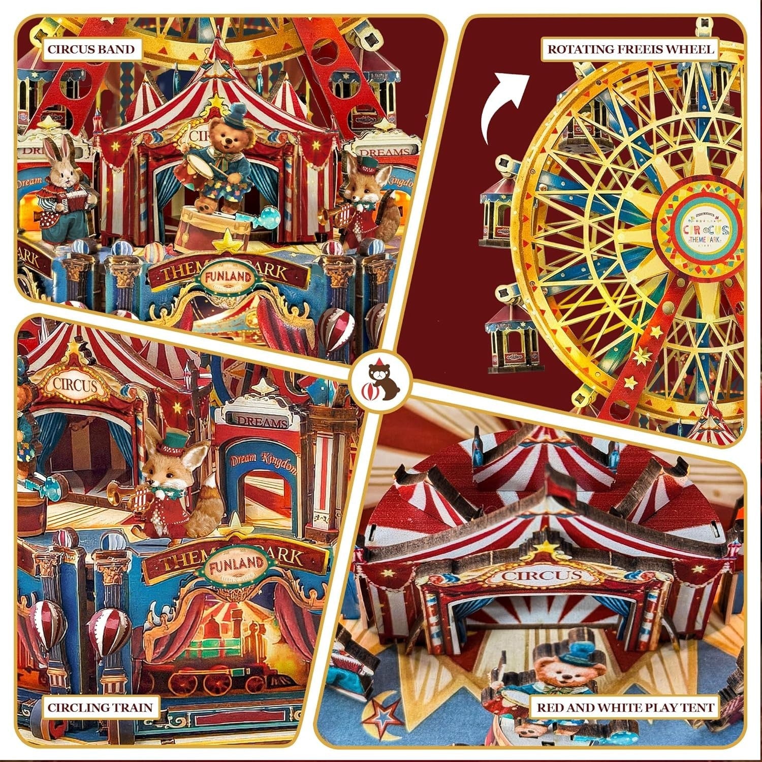 3D Wooden Ferris Wheel Miniature House Kit LED Music DIY 367PCS Adult