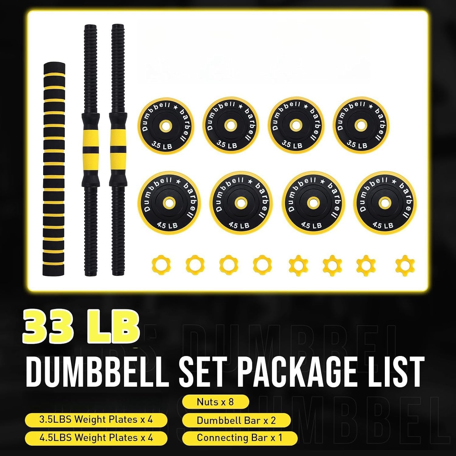 33LB 2-in-1 Adjustable Dumbbell & Barbell Set Foam Grip Home Gym