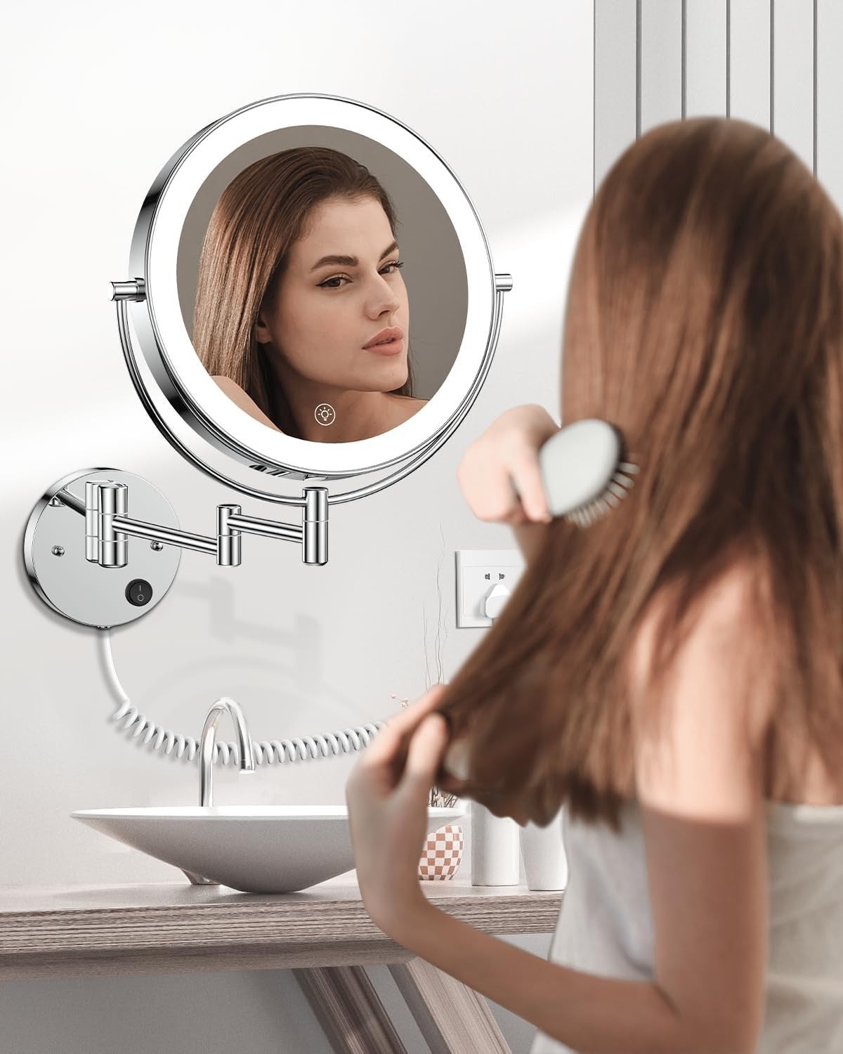 Wall Mounted Lighted Makeup Mirror 9" LED 1X/10X Magnification Touch