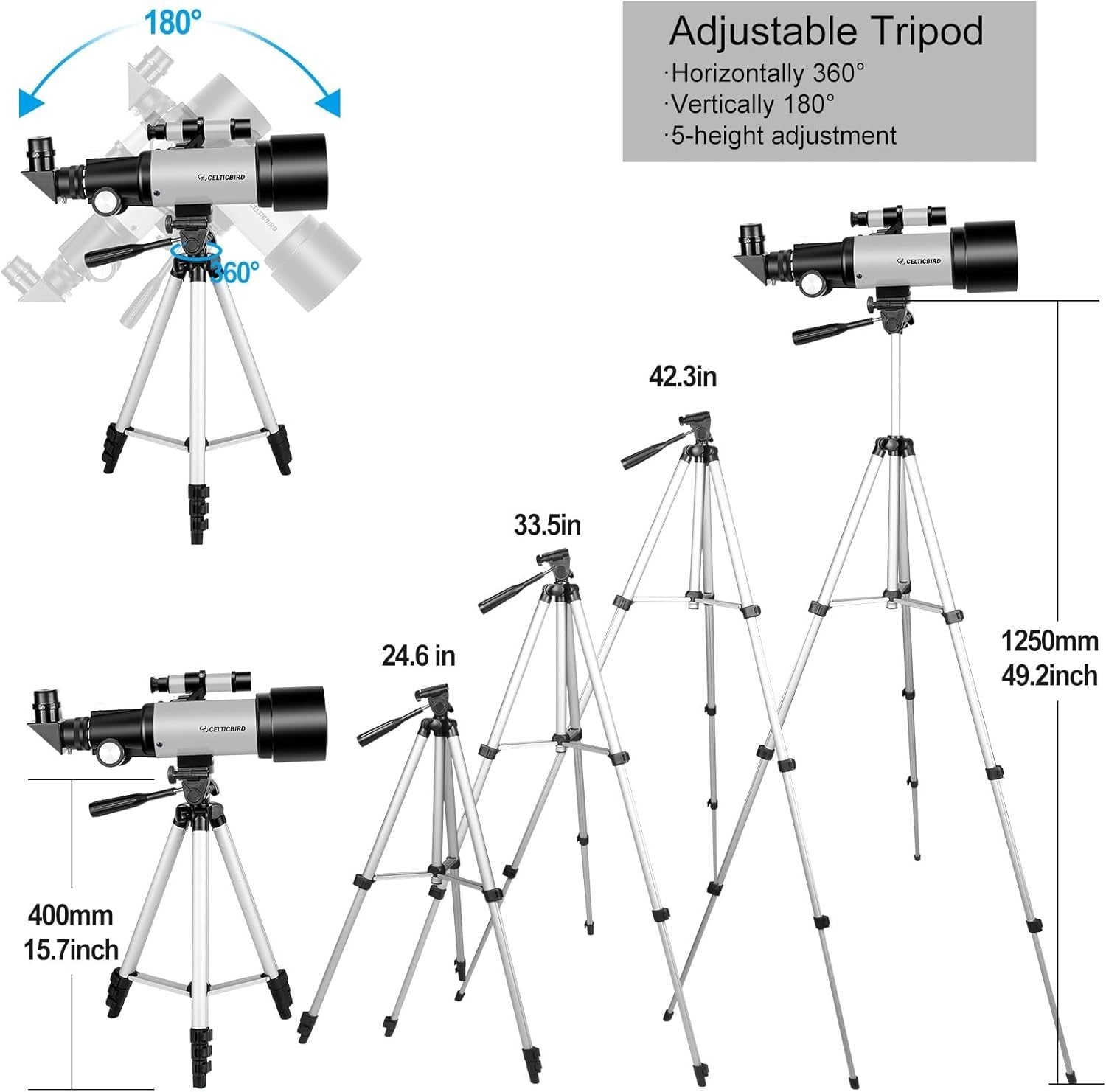 70mm Aperture 400mm Astronomical Refracting Telescope for Kids & Adults