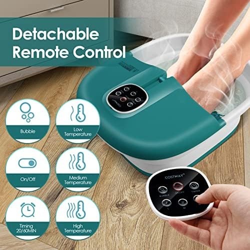 Foldable Heated Foot Spa Bath with Bubbles Timer & Massage Rollers