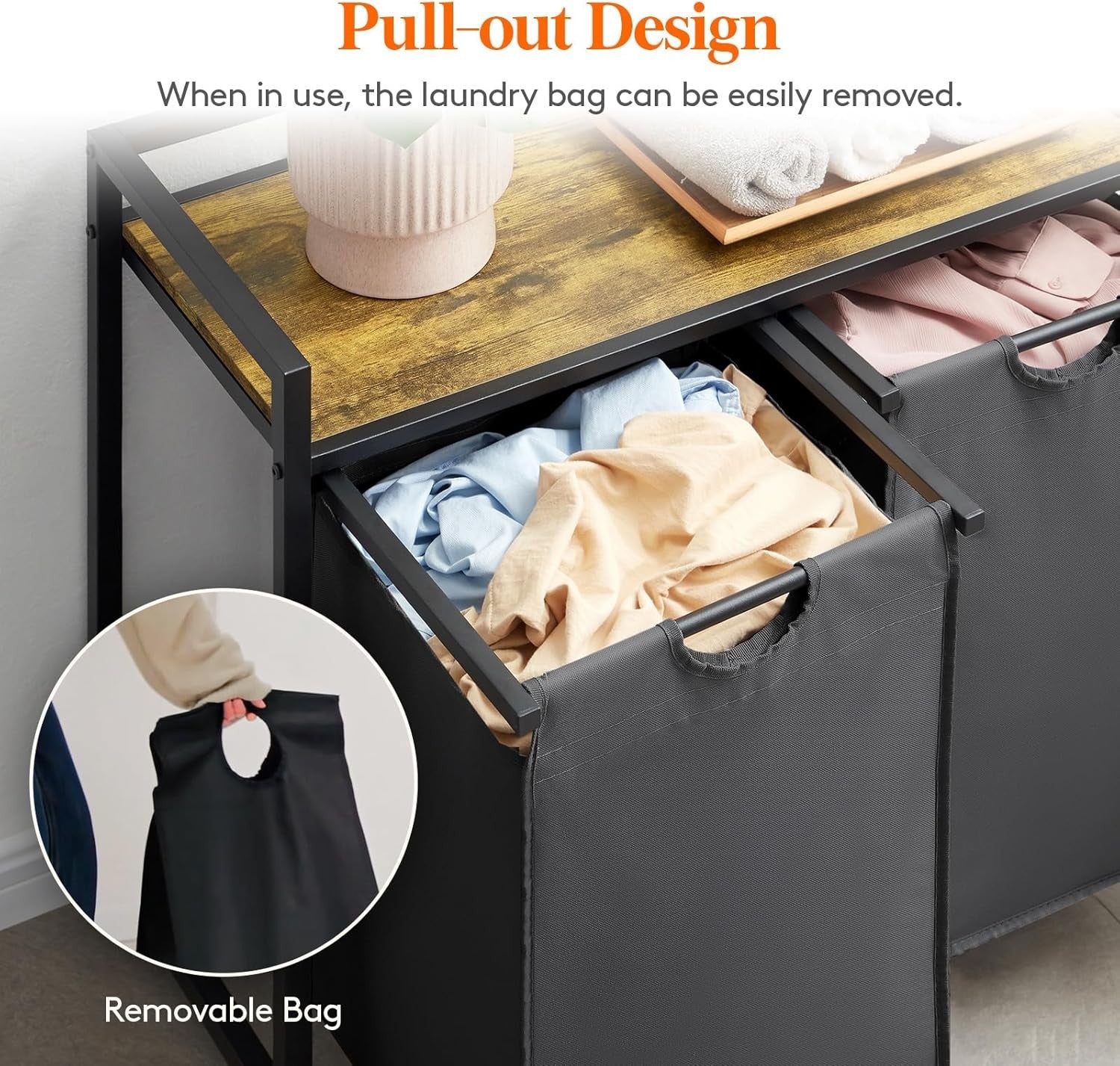 168L 4-Section Laundry Hamper with Shelf | Pull-Out Bags & Handles | Clothes Sor