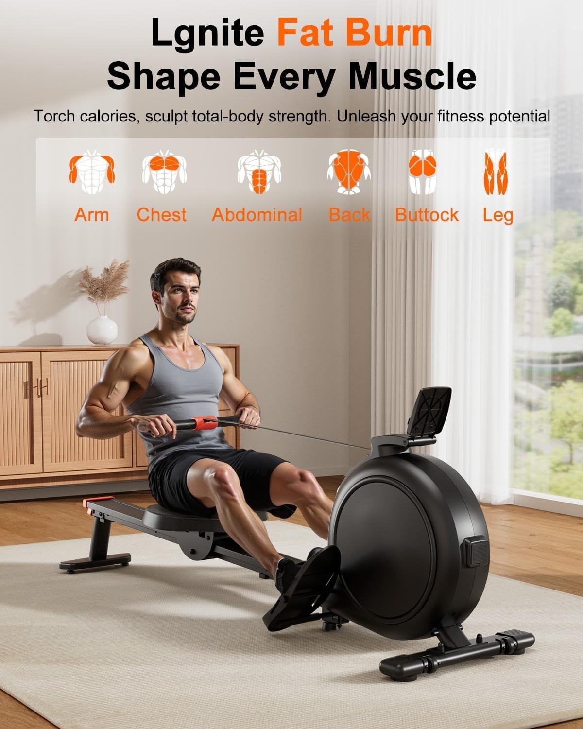32-Level Magnetic Rowing Machine Quiet Belt Drive Rower LCD App Home Gym 136KG