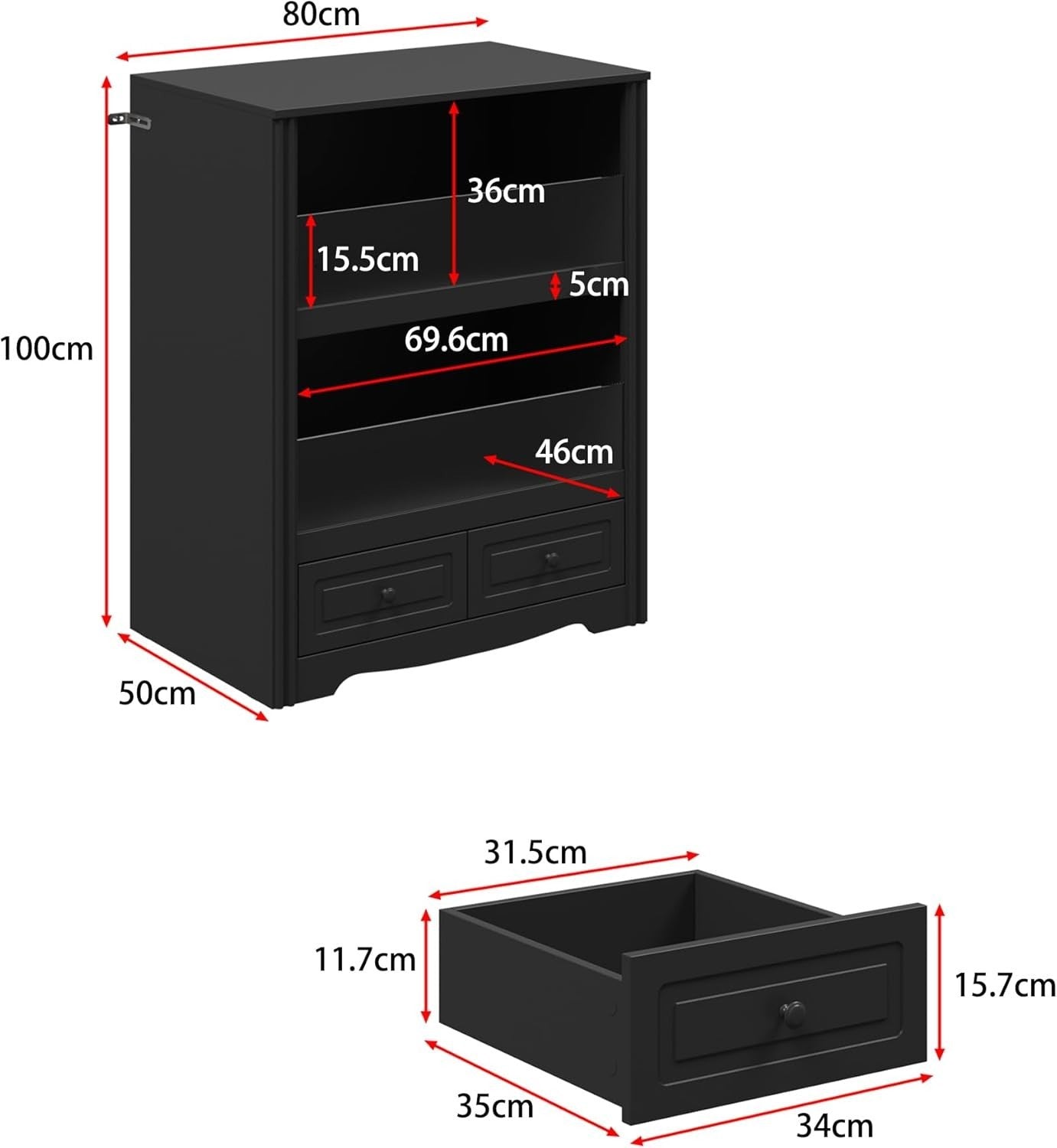 Black Wine Bar Cabinet with Glass Doors & Drawers, Modern Drinks Storage Unit