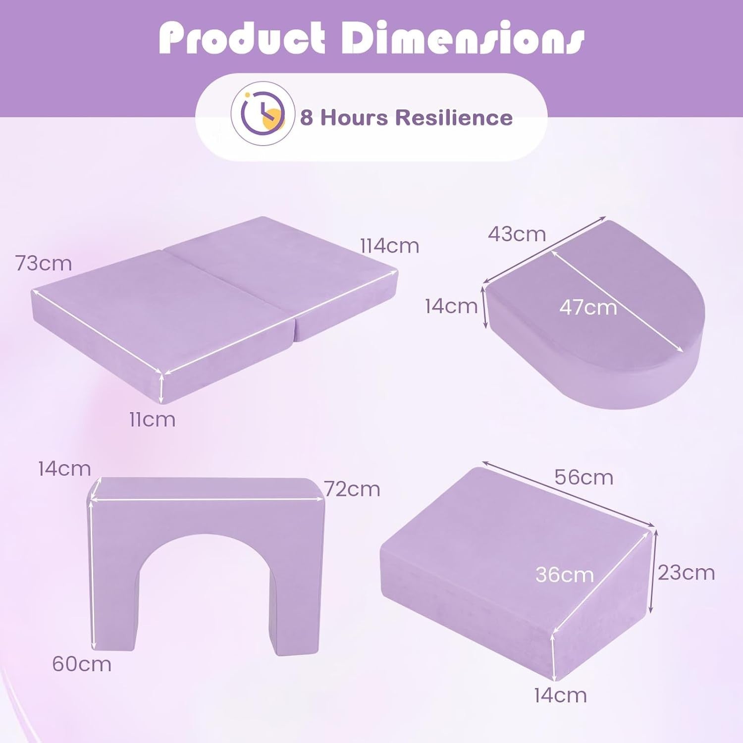 Kids Modular Play Sofa Purple 8pc Foam Couch Bed Set Washable Covers