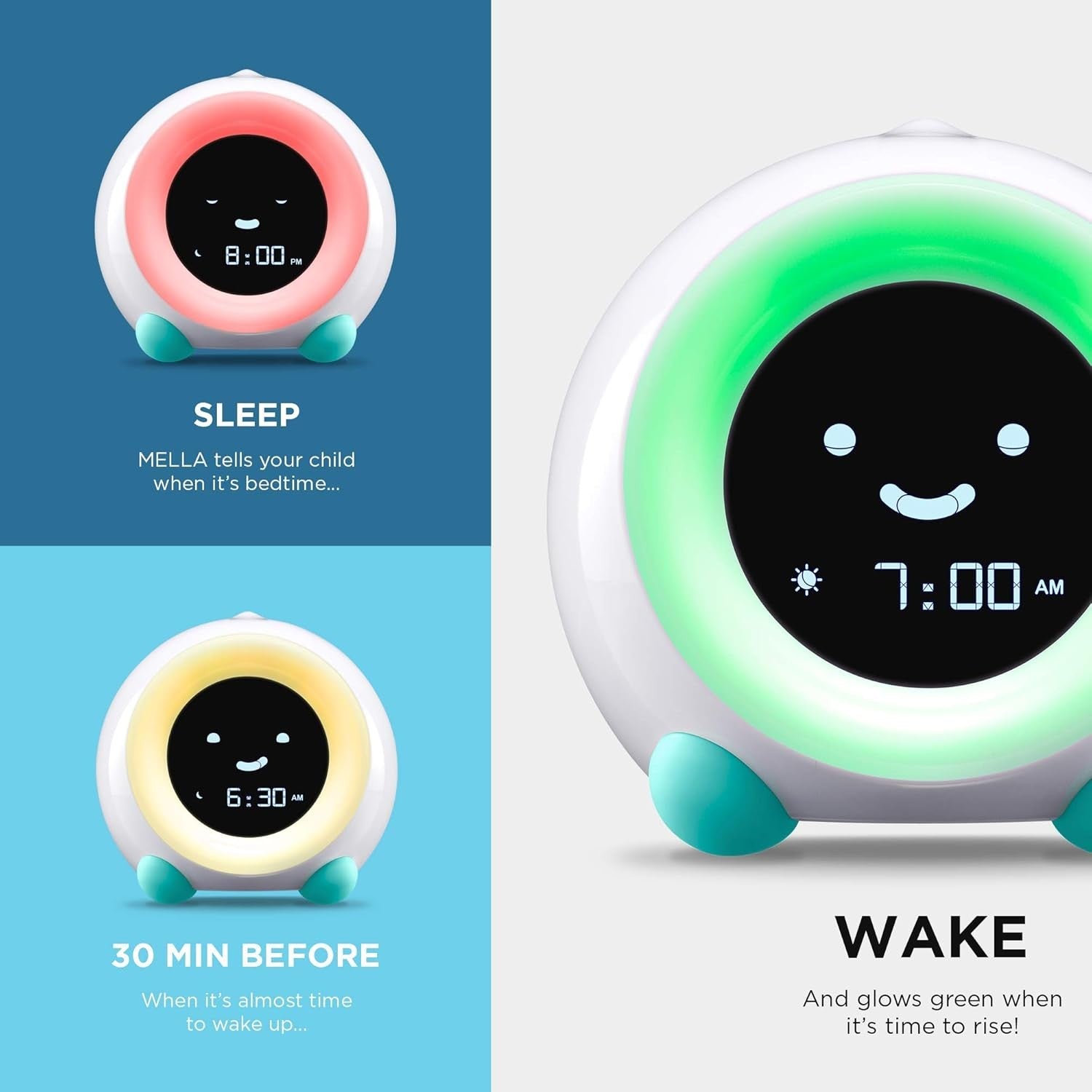 Kids Sleep Trainer Alarm Clock Night Light Sound Machine Arctic Blue