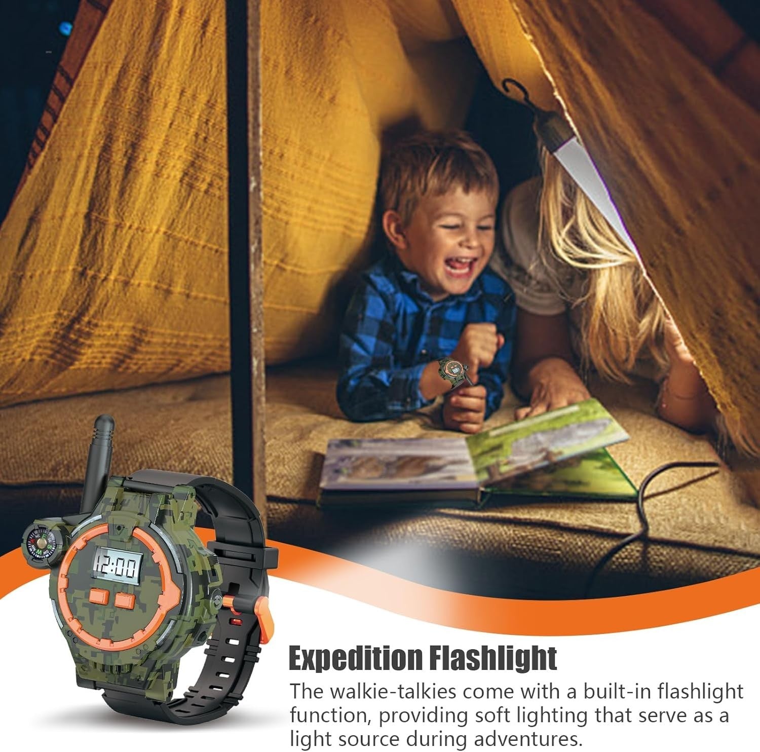 Kids Rechargeable Walkie Talkies 2 Pack Long Range Radio w Flashlight