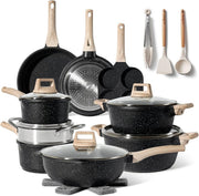 21Pcs Black Non-Stick Granite Cookware Set Induction Ready Pots & Pans