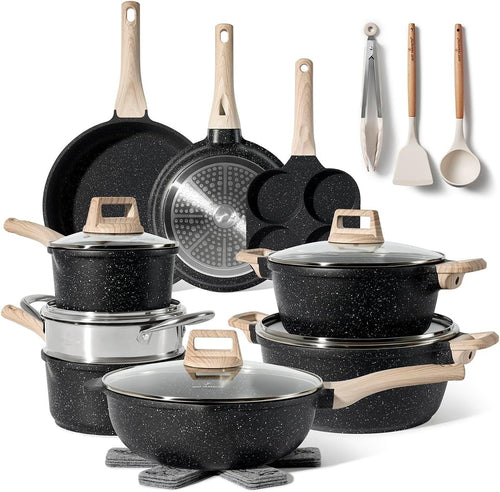 21Pcs Black Non-Stick Granite Cookware Set Induction Ready Pots & Pans