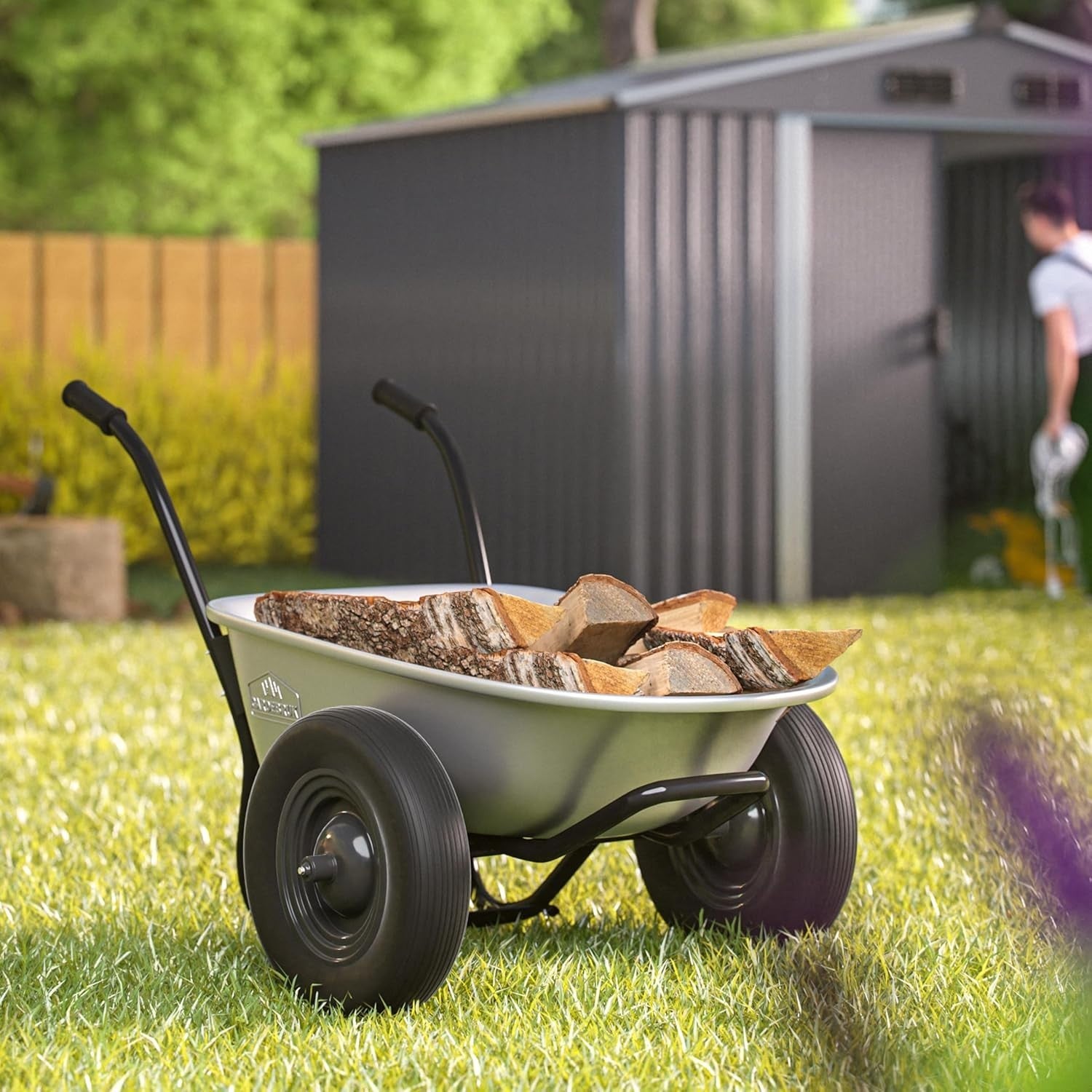 100L 2-Wheel Galvanised Wheelbarrow Silver – Pneumatic Tyres Heavy Duty 150kg