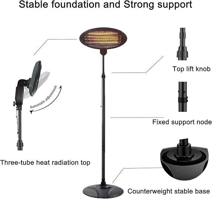 Outdoor Electric Patio Heater 2000W Quartz Tube Freestanding & Wall Mount