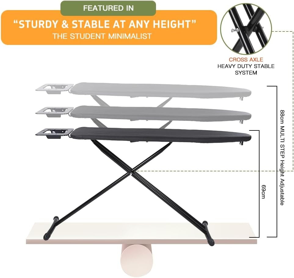Full Size Ironing Board 131x33cm Adjustable Height Heat Resistant