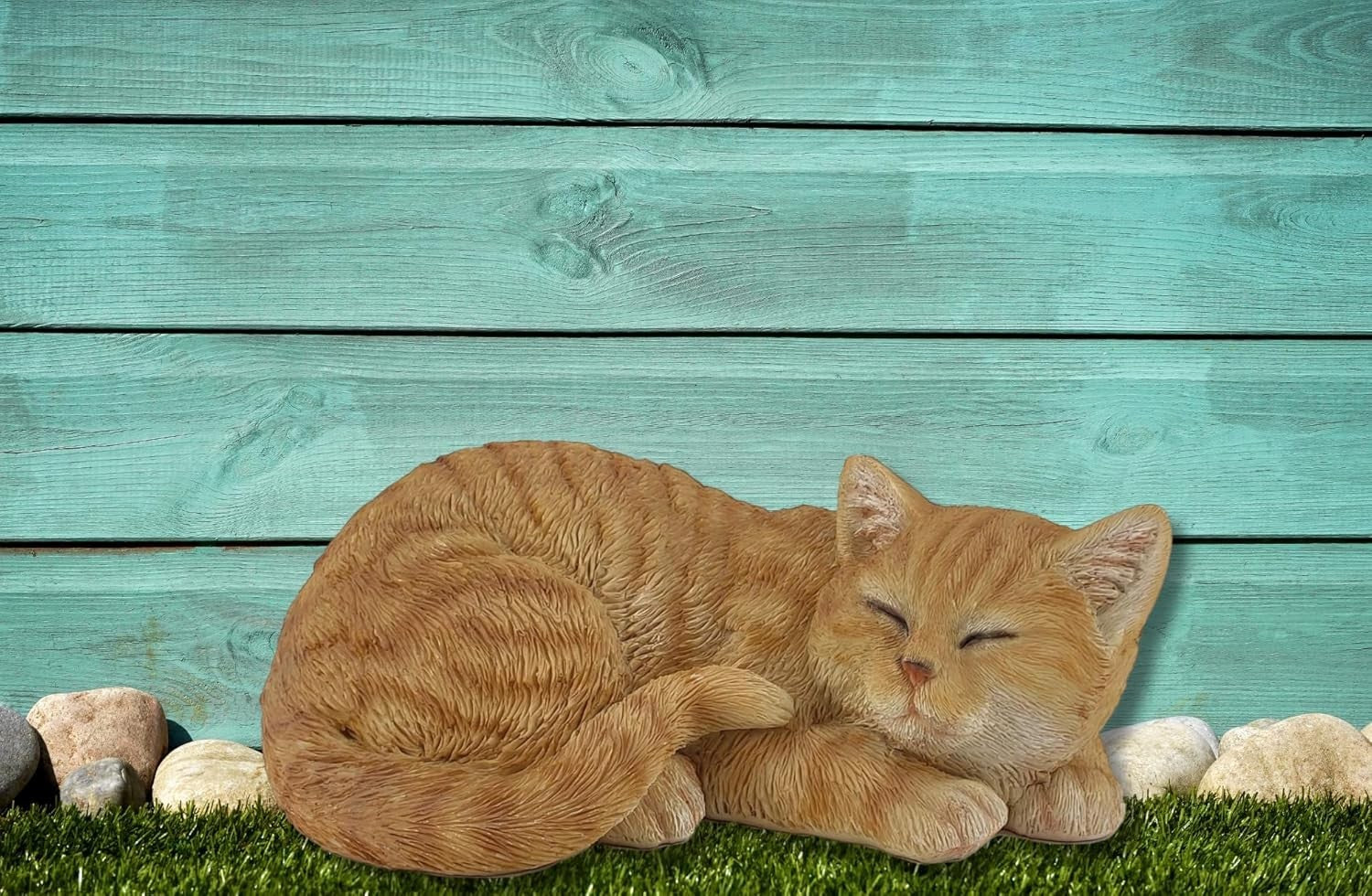 Realistic Ginger Sleeping Cat Statue 32cm Resin Weatherproof Garden Ornament