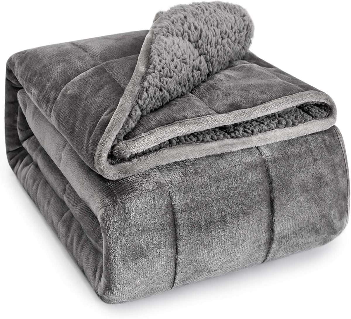 Grey Sherpa Plush Fleece Weighted Blanket 9kg Queen Size 150x200cm