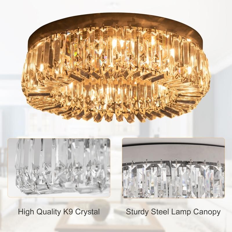 Luxury 50cm Crystal Ceiling Light Chandelier Flush Mount G9 Modern Chrome